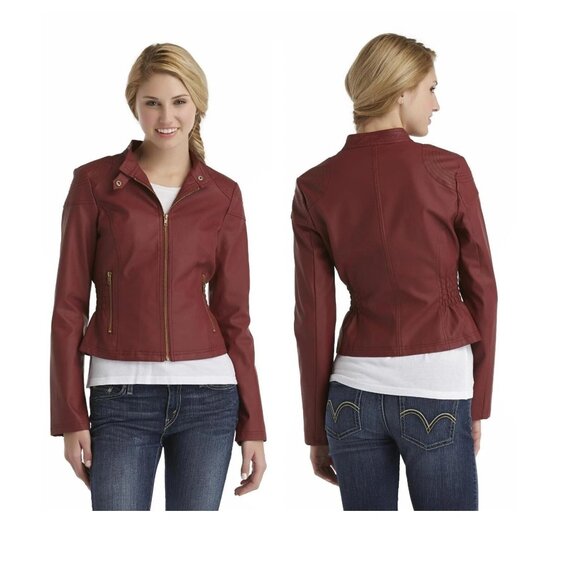 Juniors Jacket Bongo Faux Leather Brick Red size M NEW - Picture 1 of 4